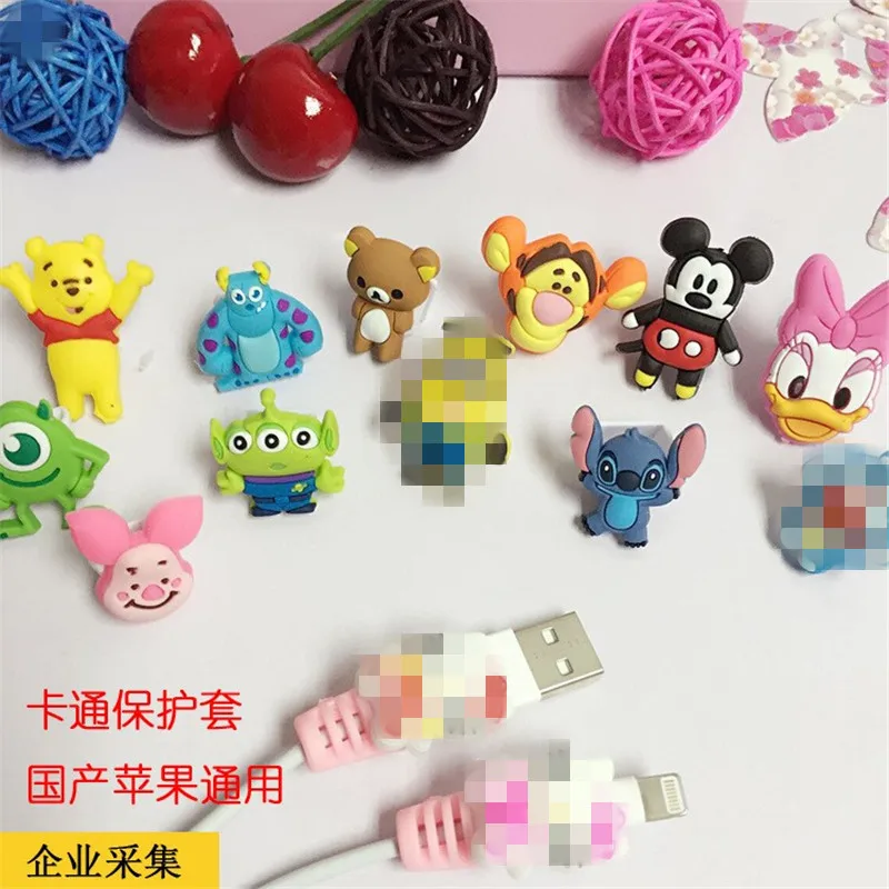 100 sztuk Disney rysunek USB kabel do transmisji danych Protector Anti Breaking tuleja ochronna do ładowania kabla dla Iphone Android