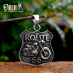 BEIER 2023 New Arrival Stainless Steel Route 66 Road Sign Pendant Motorcycle Biker Pendant Punk Hip Hop Jewelry Gift For Men