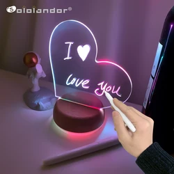 Tablero de dibujo en forma de corazón de dos tonos, 3D luz nocturna, tableros acrílicos en blanco, tablero de mensajes borrable, lámpara con bolígrafo, regalo para Decoración