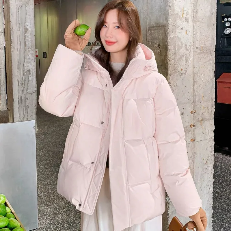 

Зимняя женская куртка средней длины с хлопковой подкладкой для девочек, утепленная женская корейская версия, свободное пальто с капюшоном, куртка-пуховик