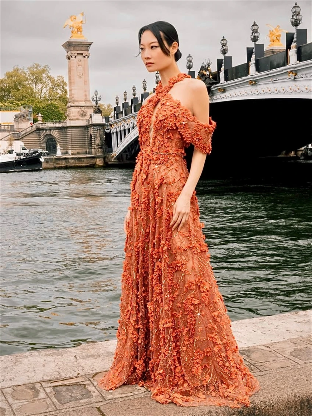 

Customized High Quality Evening Dresses Temperament Halter Off the Shoulder Homecoming Dress Sweep Train Vestido De Festa