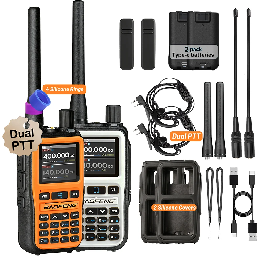 

2 Pack BAOFENG UV-5R Mini Dual Band Radio 5W/999CH Bluetooth Prog NOAA Alert Type-C Fast Charging - White/Yellow Mix