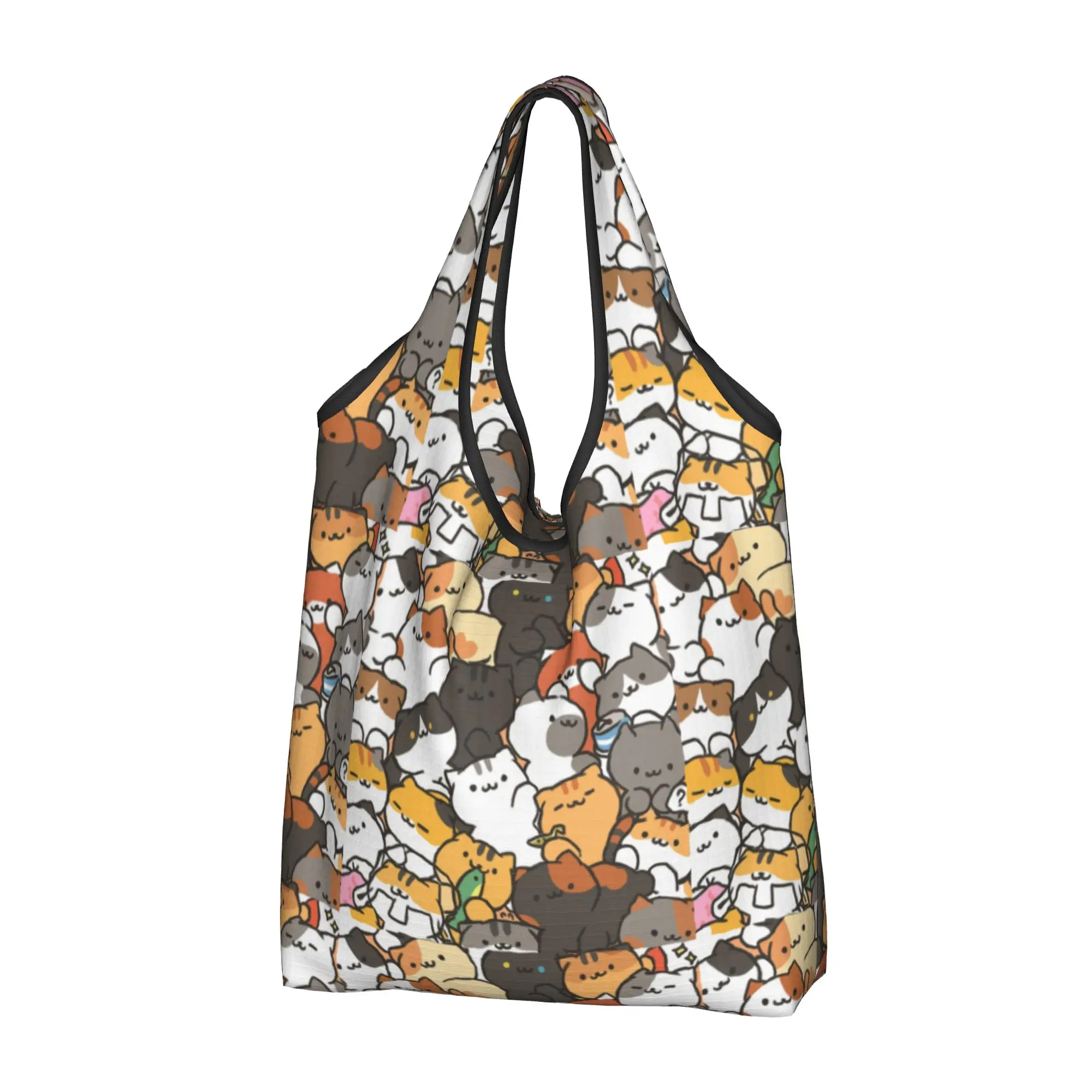Funny Print Cute Creative Cat Shopping Tote Bag Portable Shopper Shoulder  Handbag