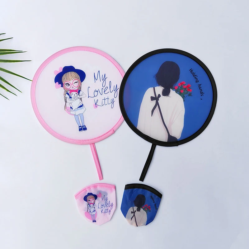 Cartoon Mini Portable Folding Fan Cloth Flying Disk Fan Round With Pocket Hand Collapsible Fan Summer Party Favors Gift