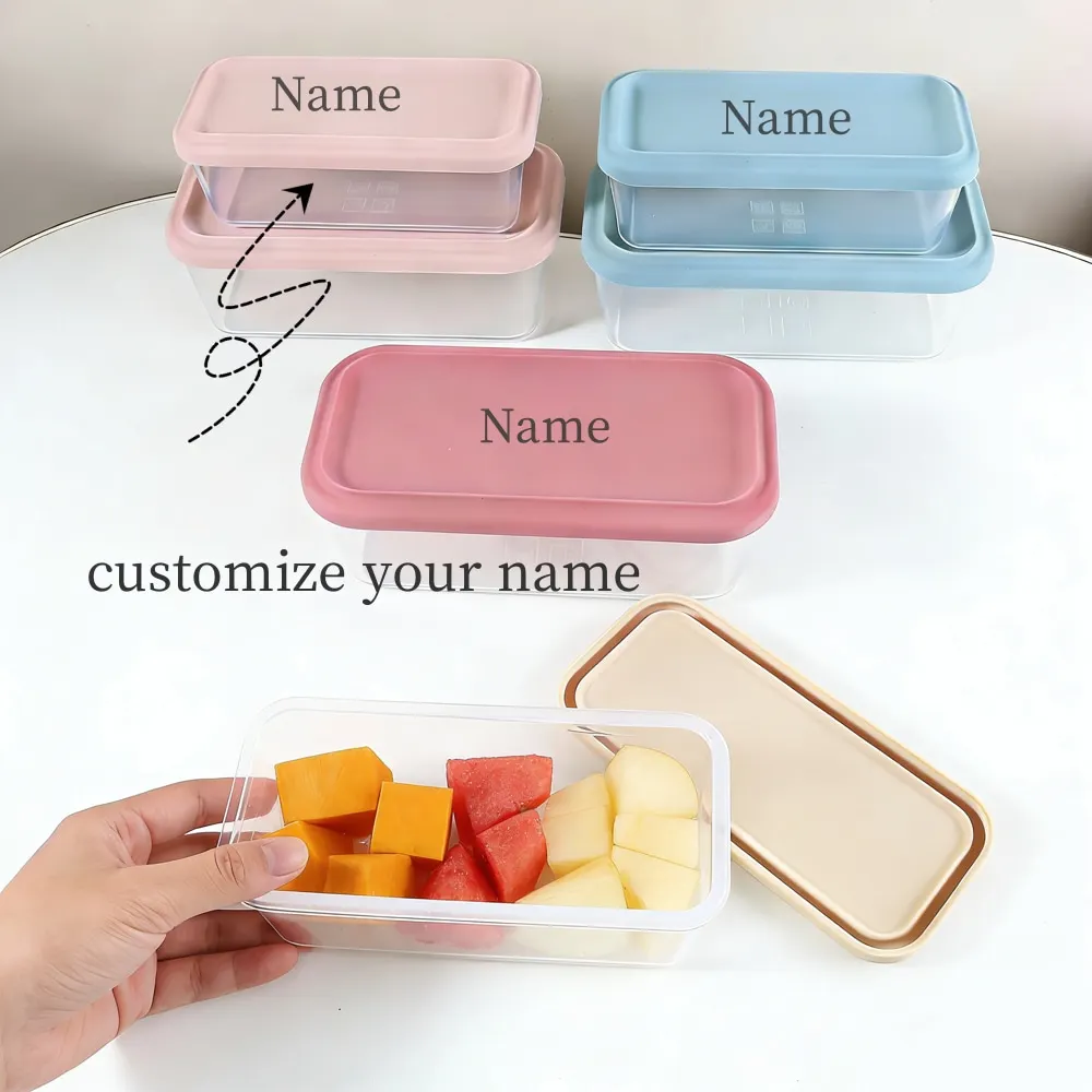 500ml 900ml Personalized name Silicone Lid Food Storage Containers BPA-Free Baby Food Containers Leakproof Reusable Snack Boxes
