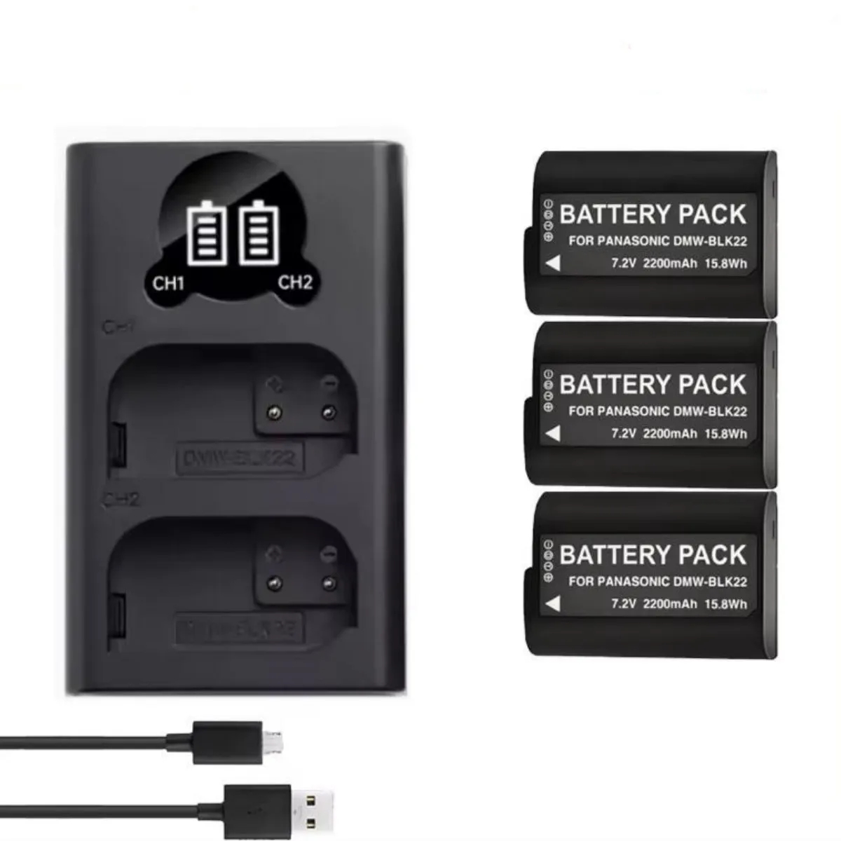 4Pcs 2200mAh DMW-BLK22 Battery& Dual Charger for Panasonic Lumix DC-S5 II DC-S5 IIX GH5 II GH6 S5II S5IIX S5M2 S5M2X GH5M2