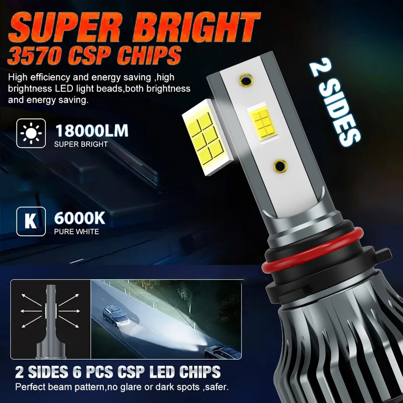 Heyword  LED Car Headlight Bulbs  H4 H7 H11 9005 9006 Compatible 2000000LM Brightness 6000K White Light 12V