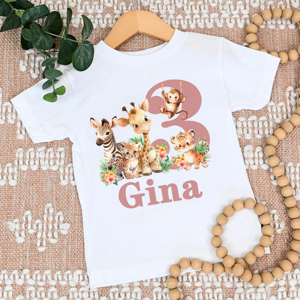 Personalized Birthday Shirt 1-9 Year Shirt Wild Tee Girls Wild Jungle Theme Party T-shirt Animal with Name Outfit Kids Tops Gift