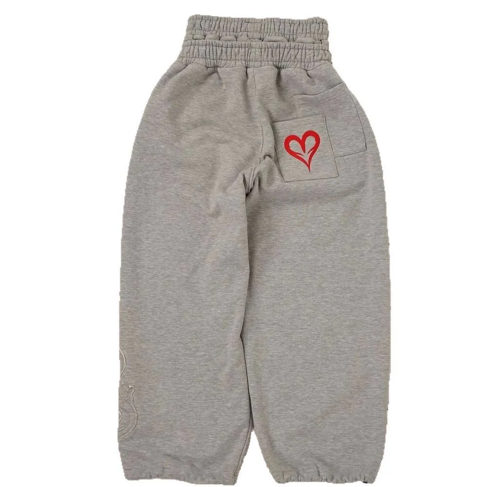 

Мужские новые популярные сердечки с вышивкой и принтом, Европа, Америка, искусственные широкие брюки из двух предметов, повседневные серые свободные спортивные брюки