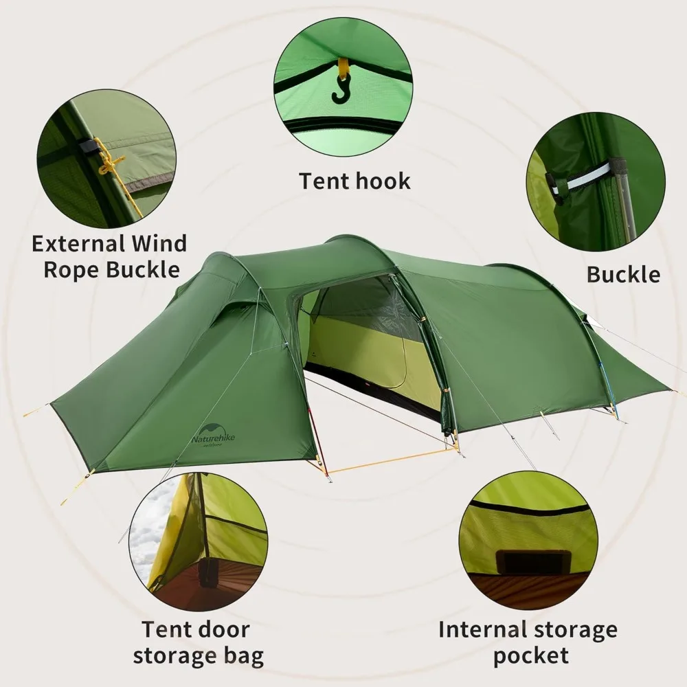 Tunnel Backpacking Tent Voor 2-3 Personen, 2 Persoons 3 Persoons Backpacking Tent, Lichtgewicht Camping Tenten Met Footprint & Vestibule