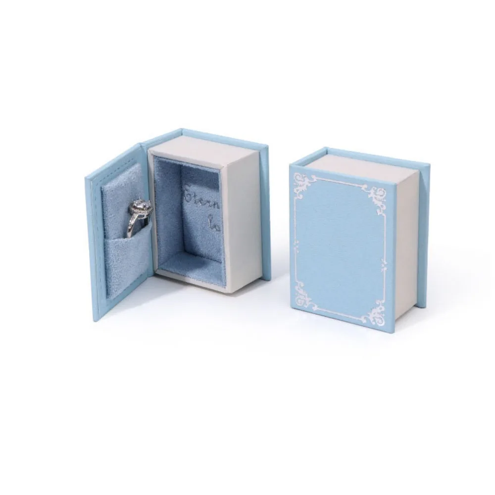 Flip Lid Book Shape Ring Box Stud Earrings Jewelry Packaging Engagement Ring Box Ring Case Solid Color Jewelry Display Case