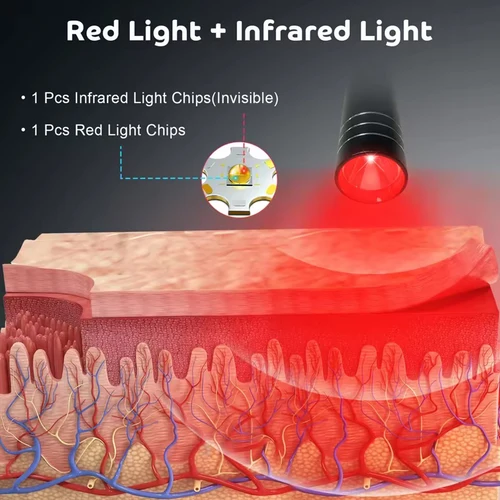 Imagen 2 del producto Lámpara de Terapia de Luz Roja de 660nm y 850nm, Linterna de Terapia Infrarroja con Temporizador, Linterna LED Portátil Pequeña para Alivio del Dolor Corporal