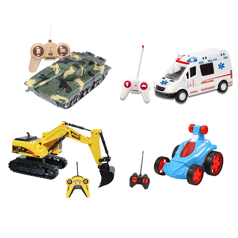 RC Excavator with LED Sound Effect Remote Control Tank Electronic Engineering Car USB Charge Military RC Car Kids Birthday Gift