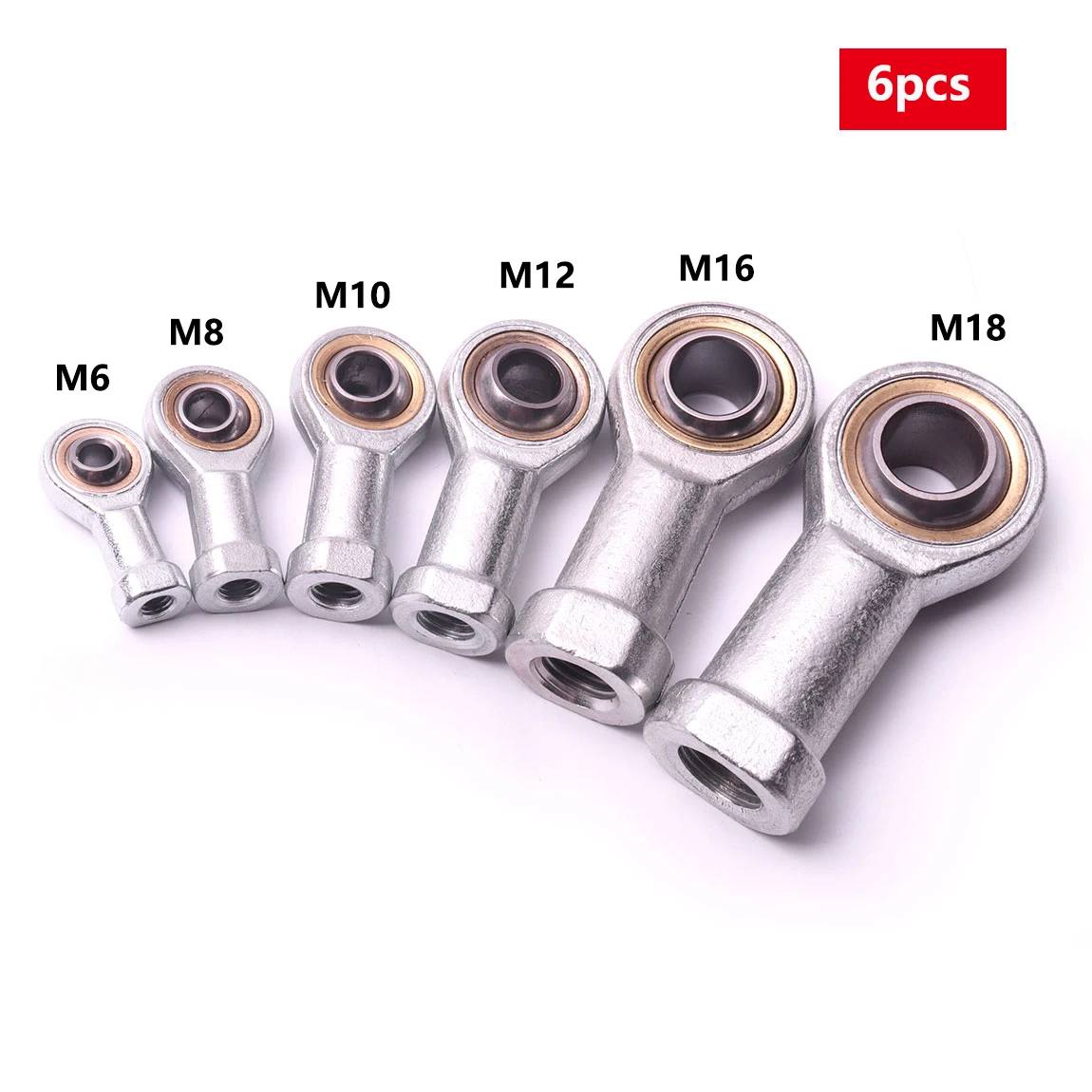 6pcs M6 M8 M10 M12 M16 M18 Fish Eye Thread Joint Bearing Auto Damper Oscillating Bearing