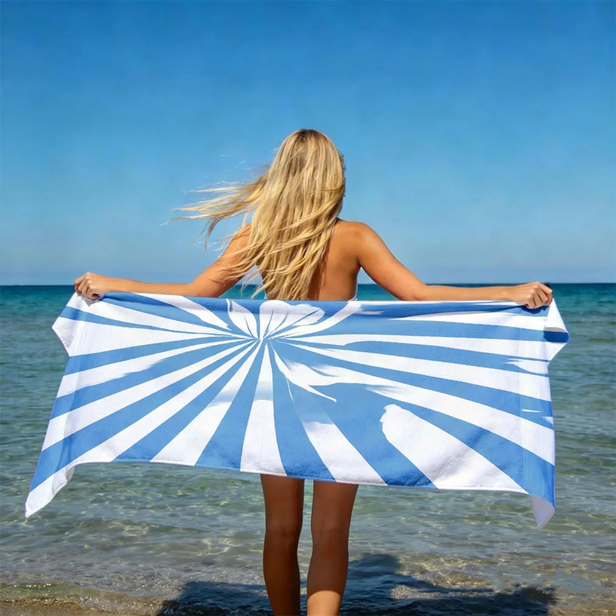 Sunburst Striped Oversized Beach Towel Patterned Sunscreen Windproof Suitable For Swimming Pool Camping Travel Blanket