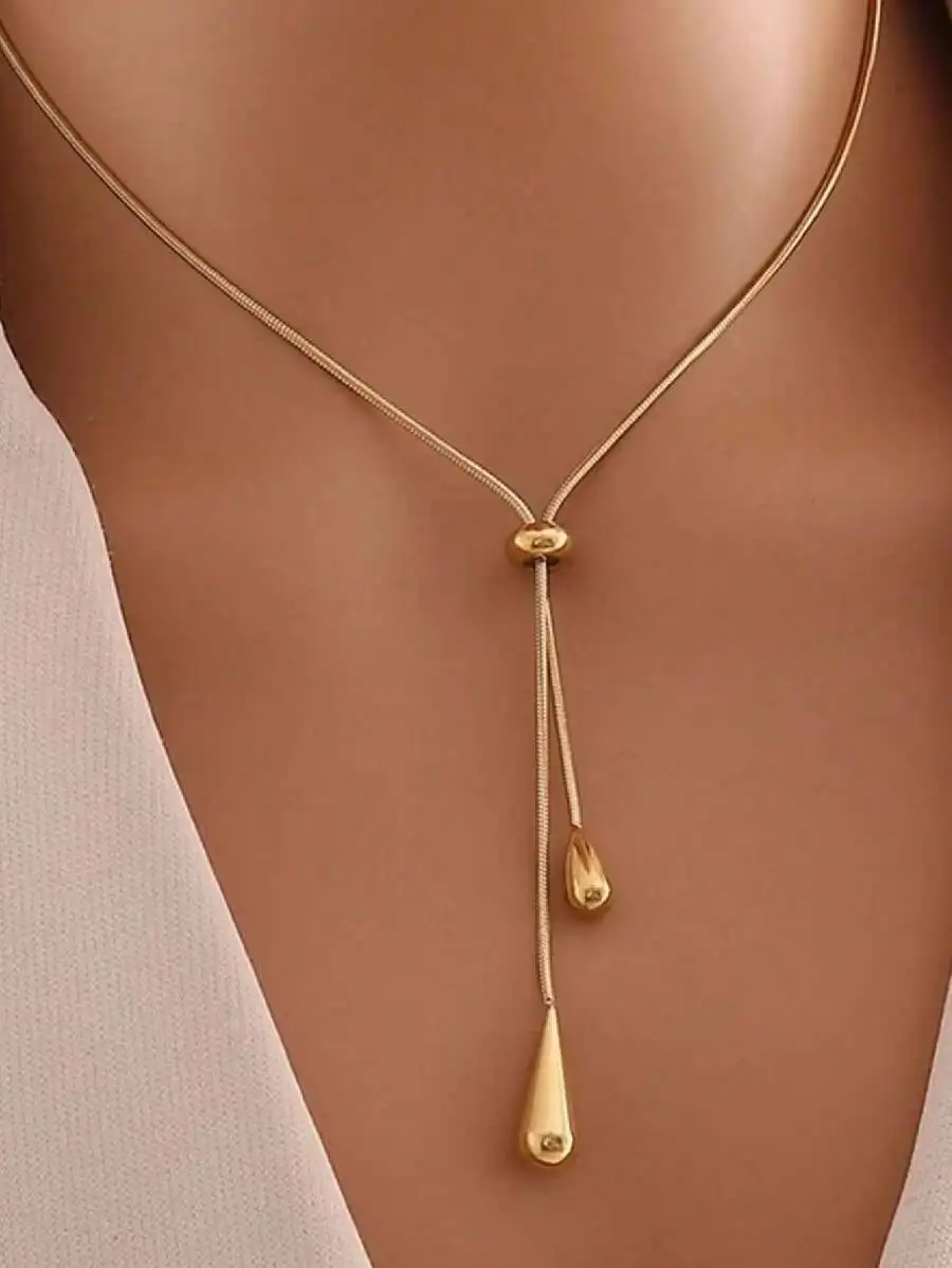 

1pc Stainless Steel Retro Minimalist High-End Metallic Water Drop Pendant Necklace