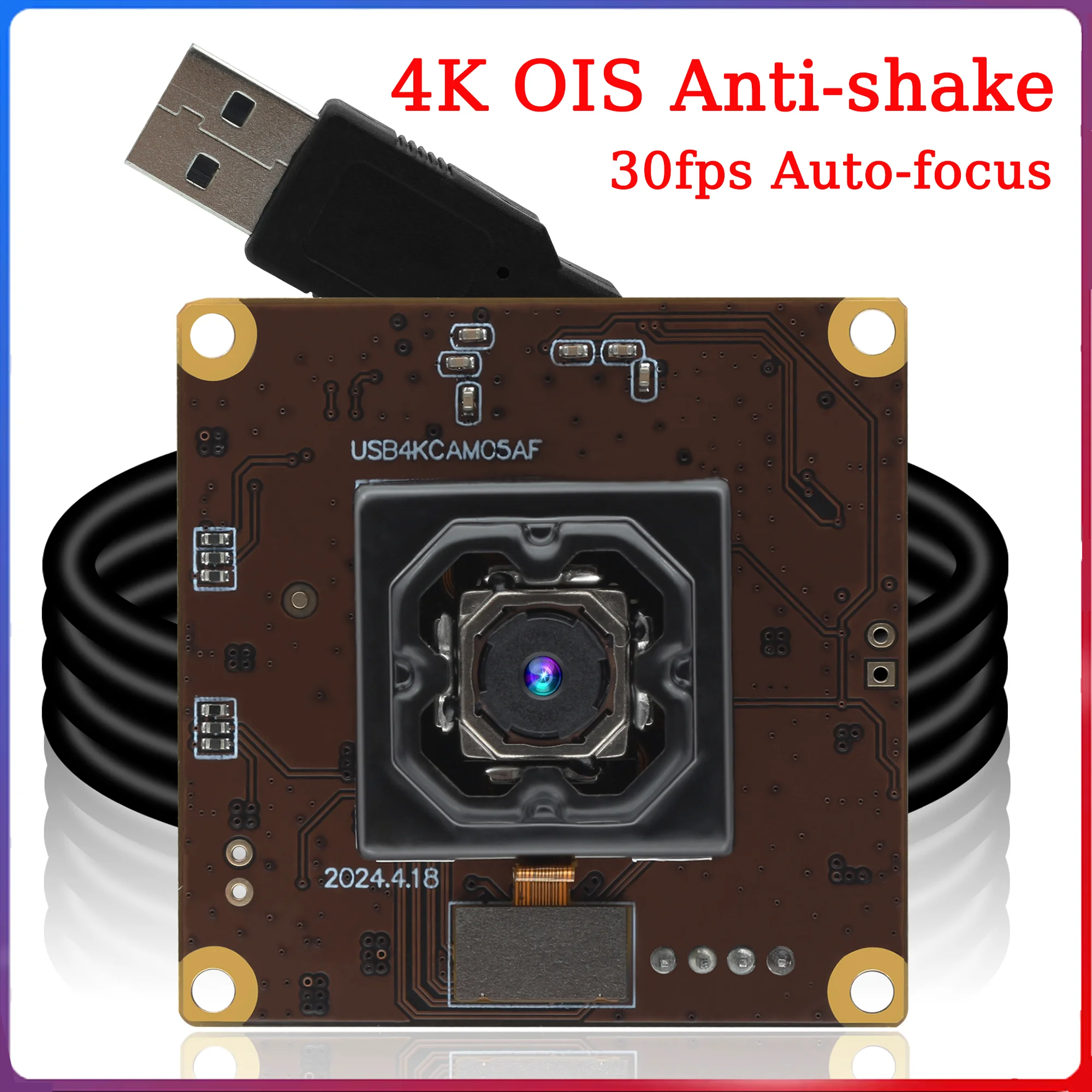 

ELP 4K Anti-shake USB Camera IMX258 Autofocus Webcam 4K 30FPS Optical Image Stabilization Camera Module with No Distortion Lens