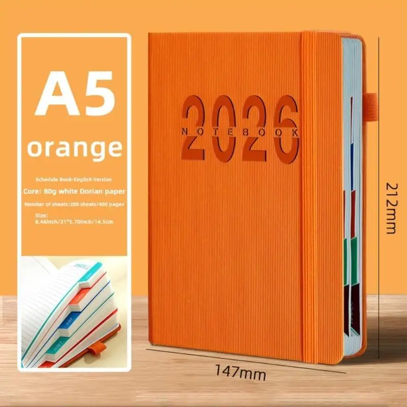 2026 รายวันนักวางแผนรายเดือนพร้อมมาร์คสีสันรายเดือนวางแผนวันหนังปกแข็ง 360 หน้าลงวันที่สำหรับการจัดตารางรายวัน 896C