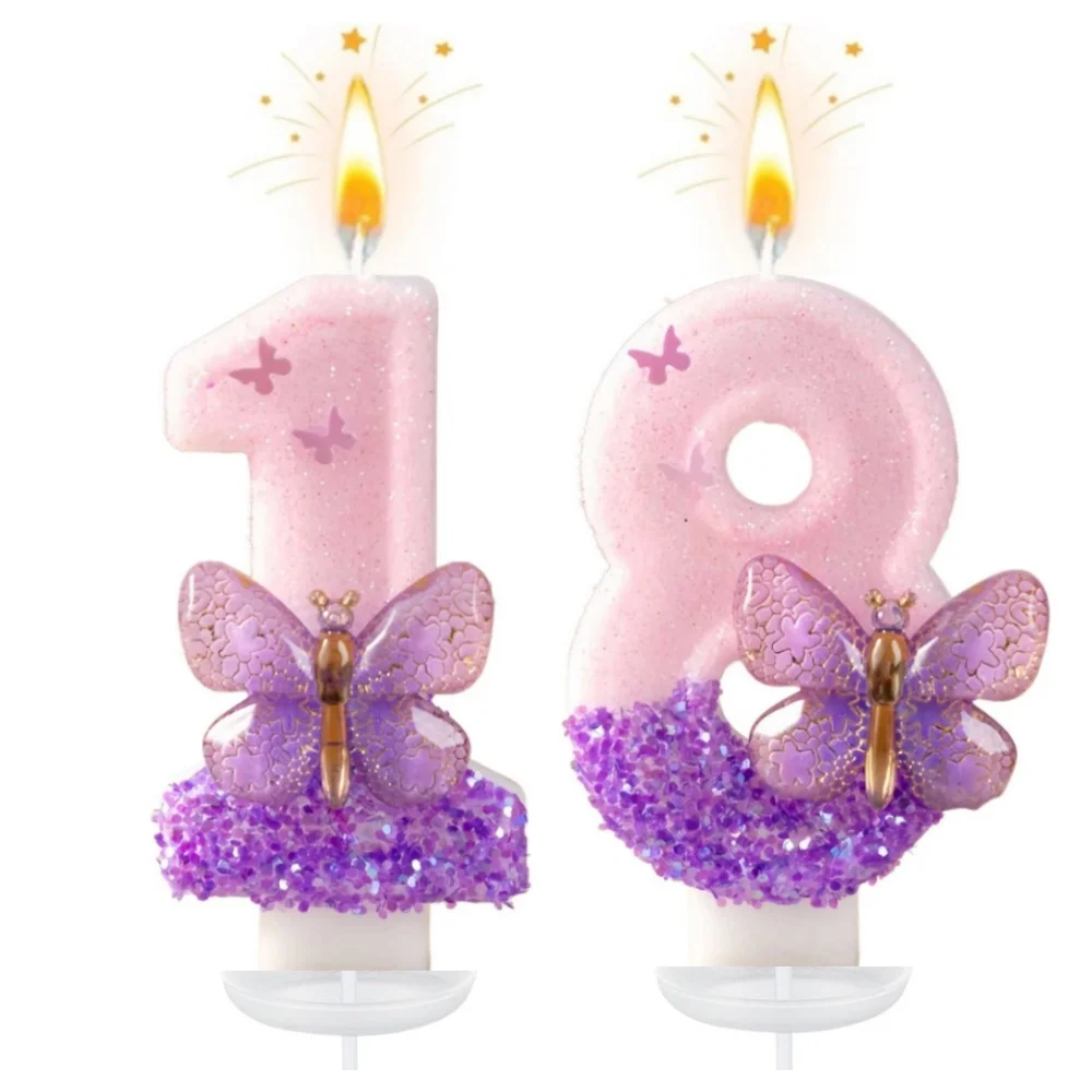 Bougies d'anniversaire numérotées de 0 à 9, bicolores, en forme de papillon, pour gâteau d'anniversaire, décoration de fête ou d'anniversaire.