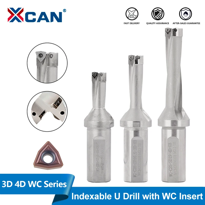 XCAN Indexable WC Type U Drill Bit 3D 4D 14mm-40mm Depth with WC Series Carbide Insert WCMX WCMT CNC Lathe Turning Tool