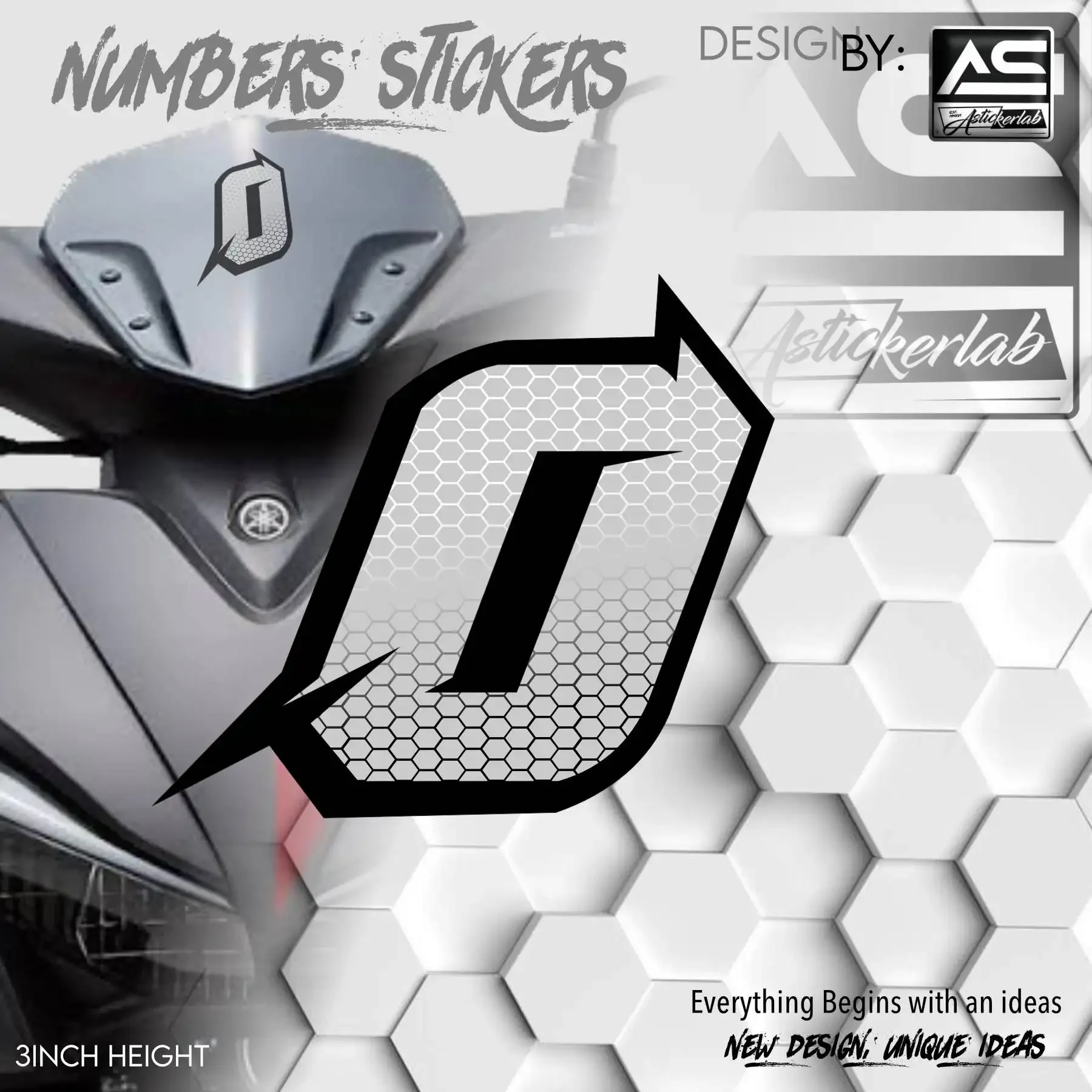 0123456789 New Honeycomb Number Stickers Motorcycle Stickers for Motorbike Fairing Fuel Tank Waterproof Vinyl Decals Decoration