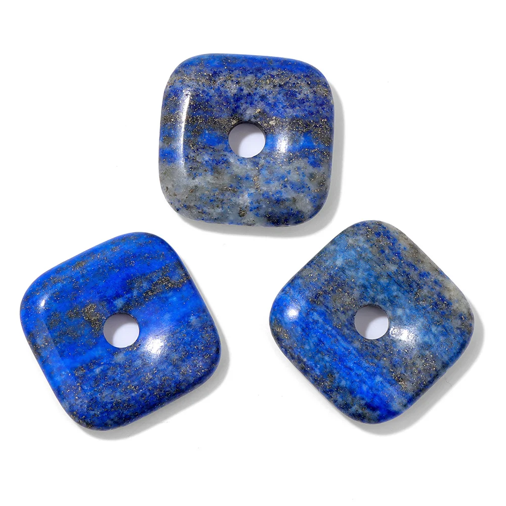 30MM 3PCS Square Shape Natural Stone Crystal Slice Charm Pendant 6MM Big Hole Gem Stone Bead Charm