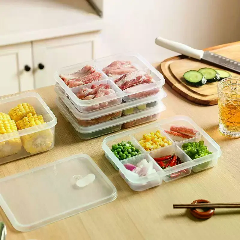 Refrigerator Storage Box Packed Meal Crisper Food Grade Sealed Food Meat 2/4/6 Compartment Refrigerated Storage Box