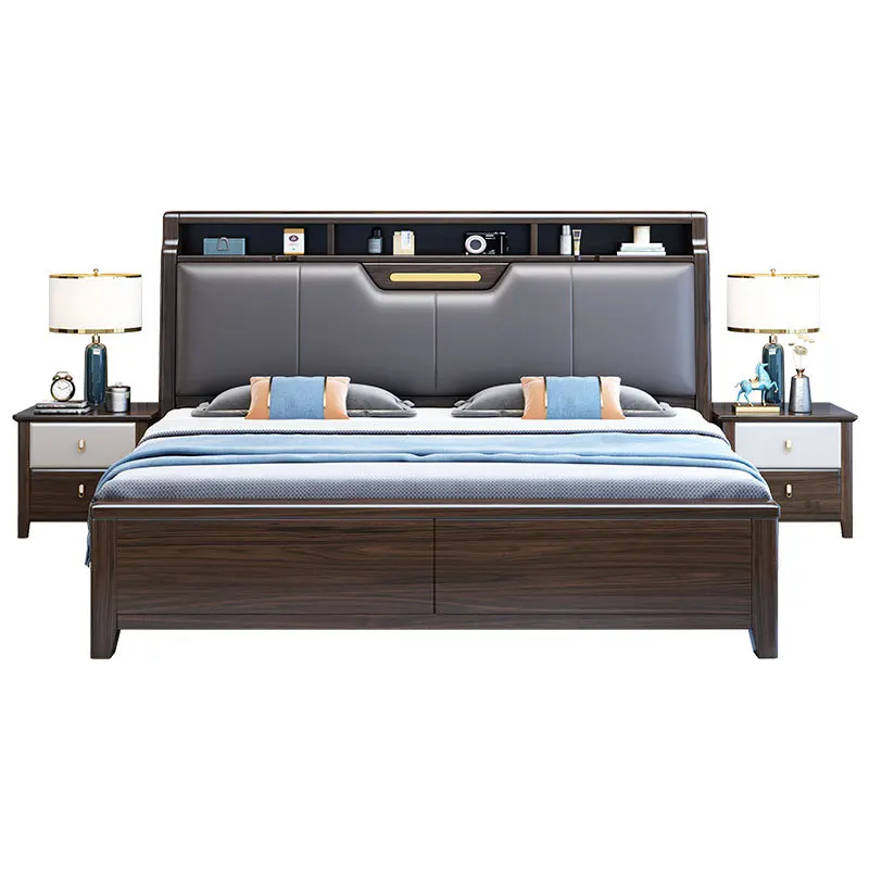 

Purple gold sandalwood solid wood bed, master bedroom modern simple 1.8 meters double, new Chinese light luxury soft bag