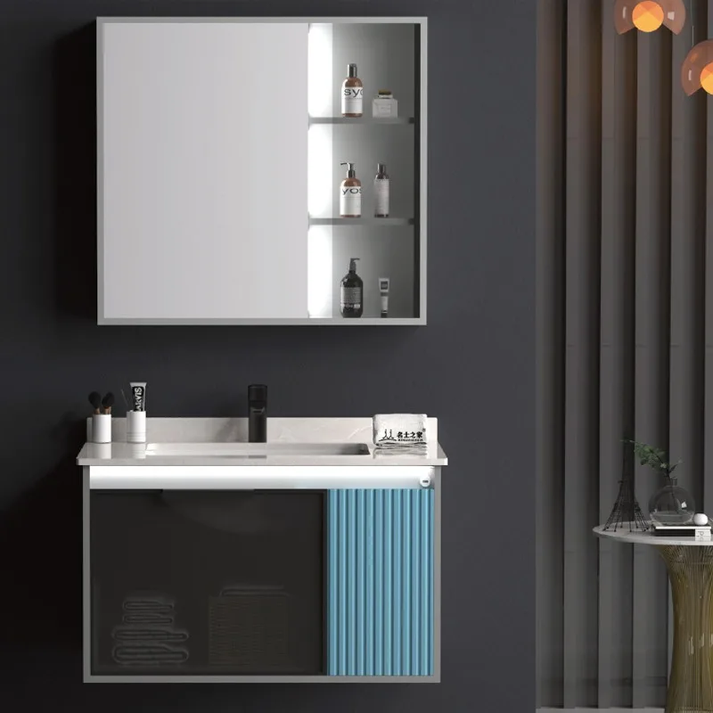 Simple household wash basin, wall-mounted bathroom cabinet combination, oak bathroom cabinet, ceramic integrated basin