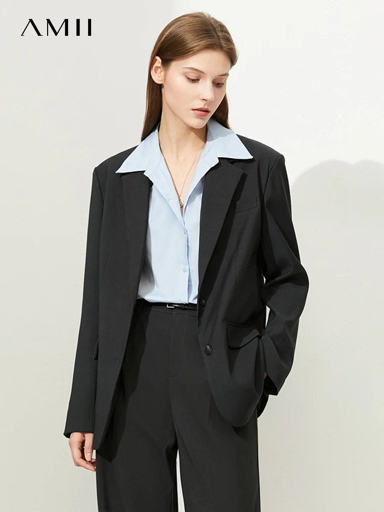 AMII Minimalism Blazer Women 2022 Winter Niche Design Vintage Fashion Commuter Fake Two Pieces Detachable Solid Coats 12170652