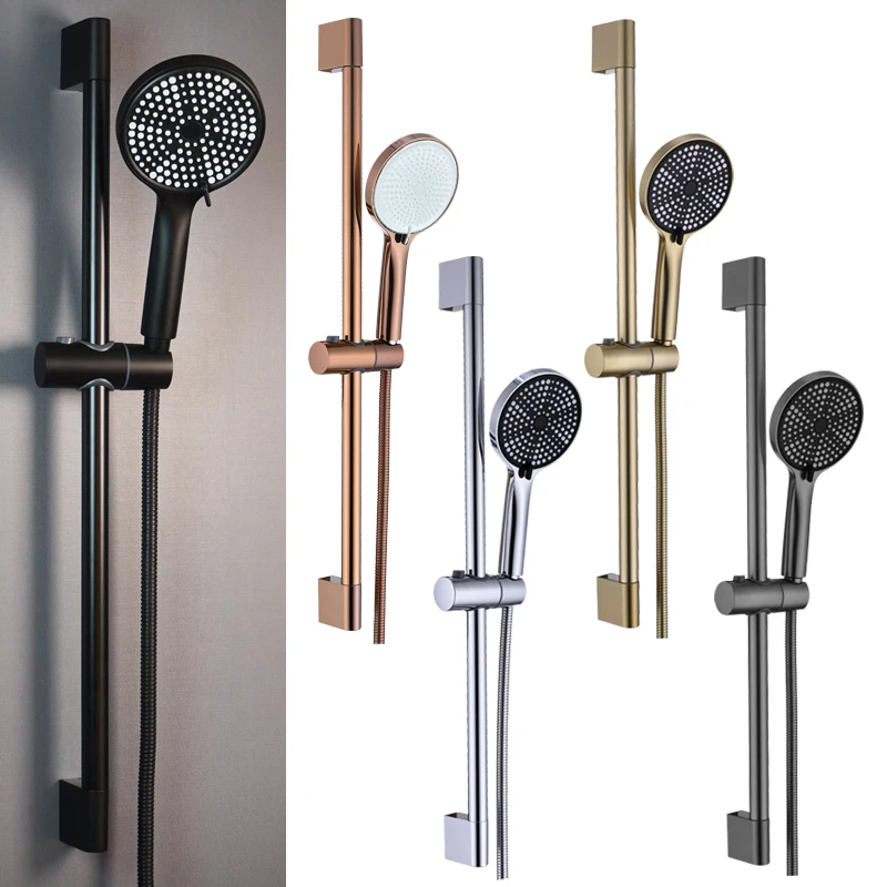 

Wall Mounted Shower Kit with ABS Handheld Shower Head Stainless Steel Hose Adjustable Shower Stand Slider Bathroom Accessories