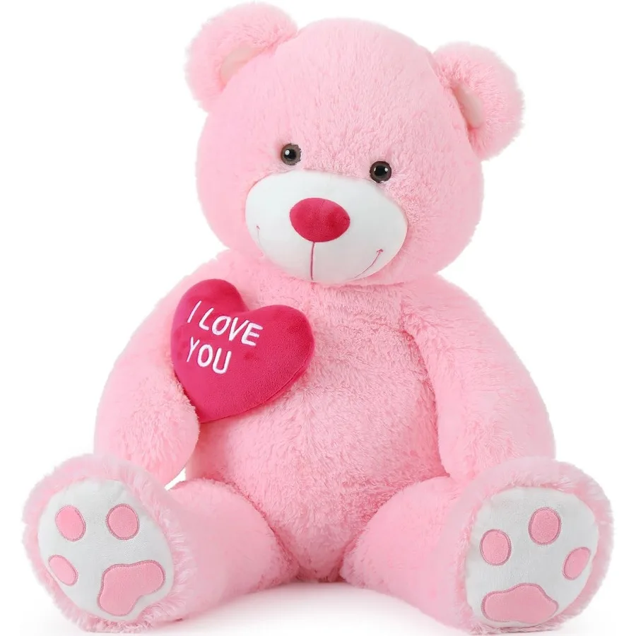 

Pink Giant Fluffy Teddy Bear 36 Inches Stuffed Animal with Embroidered I Love You for Girlfriend Valentine's Day Birthday Gift