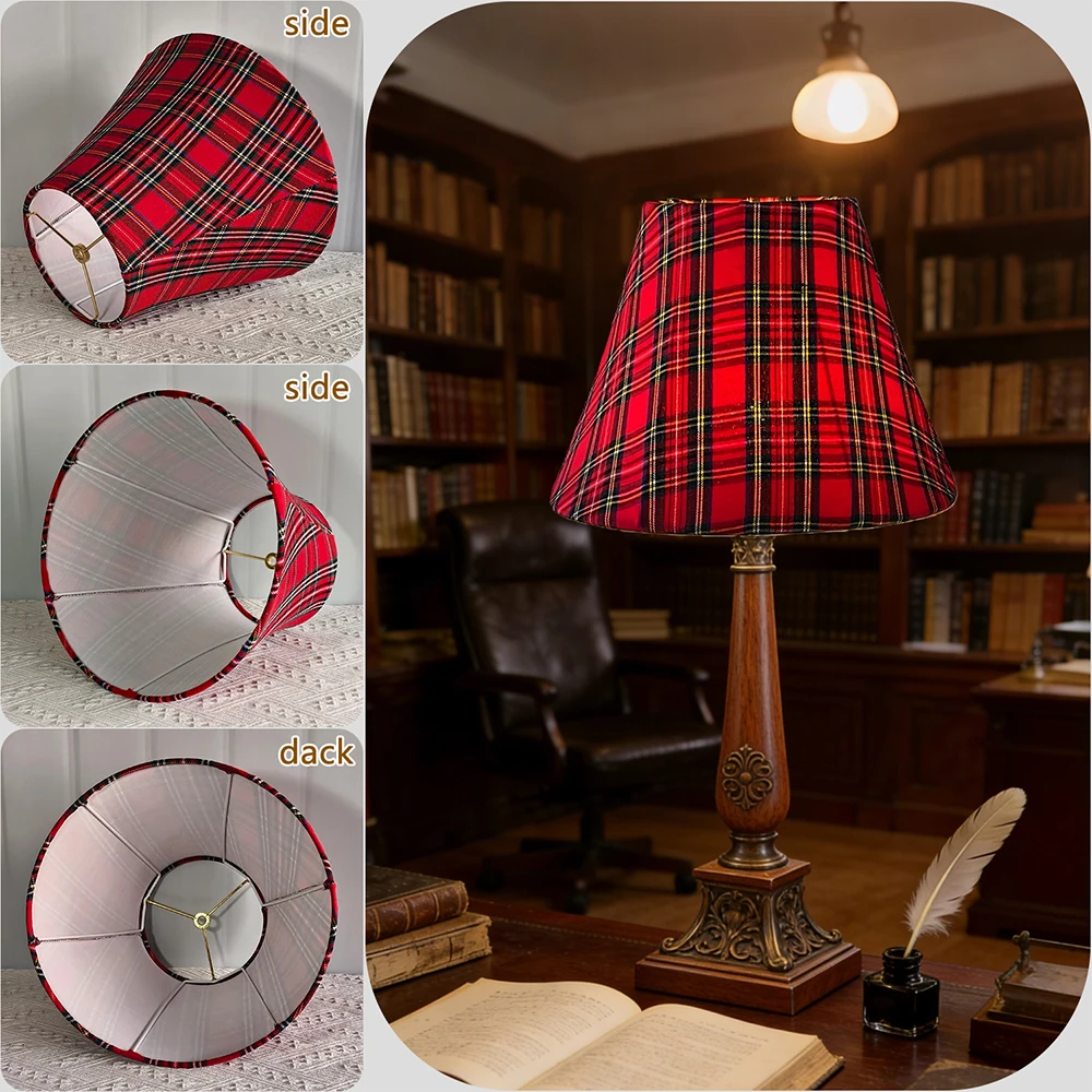 XFLAMPER 13-Inch Red Linen Bell Lampshade Handcrafted Table/Floor Lamp Fabric Shade for Home Decor