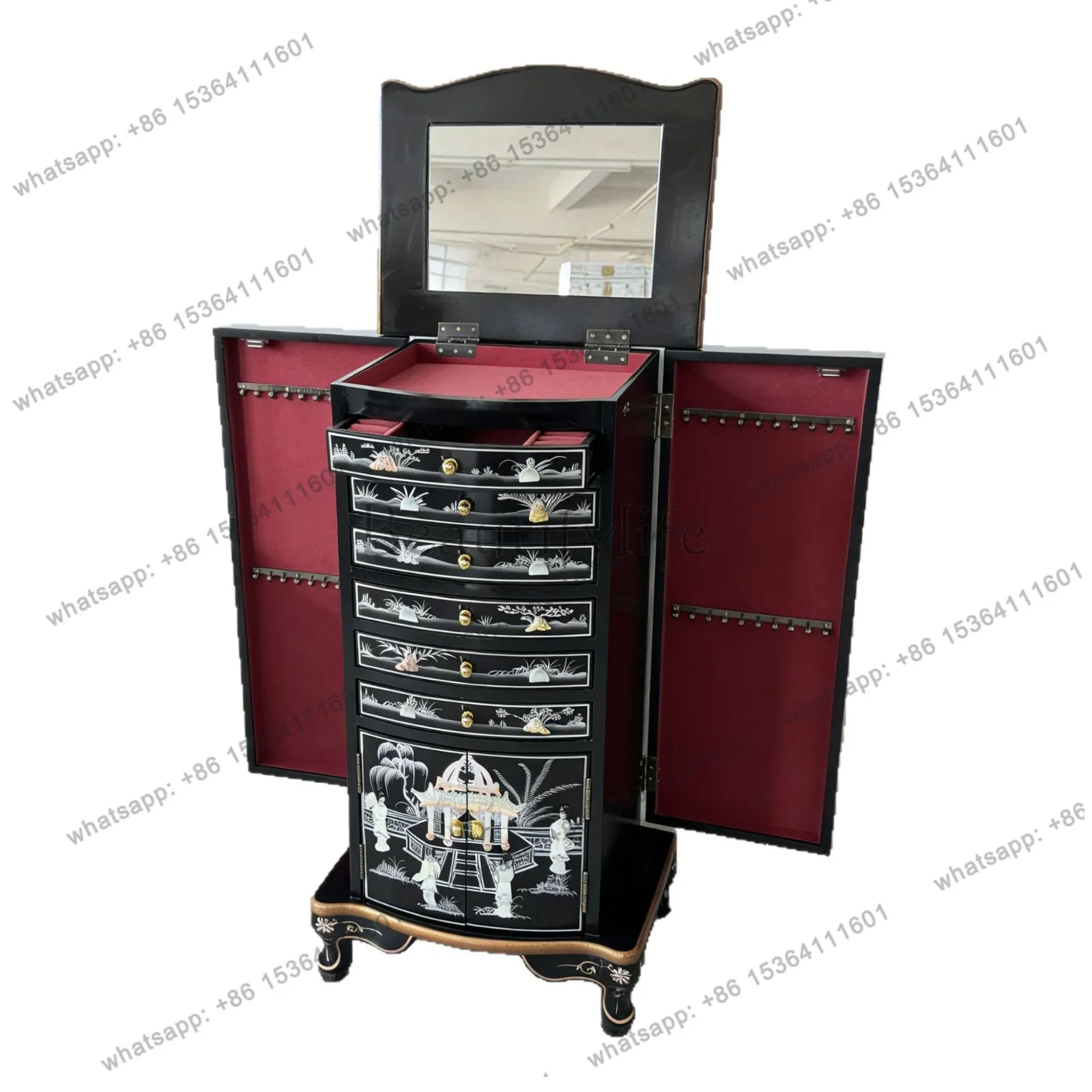 Dian shell painted jewelry cabinet high-end bucket cabinet flip folding mirror classical decoration