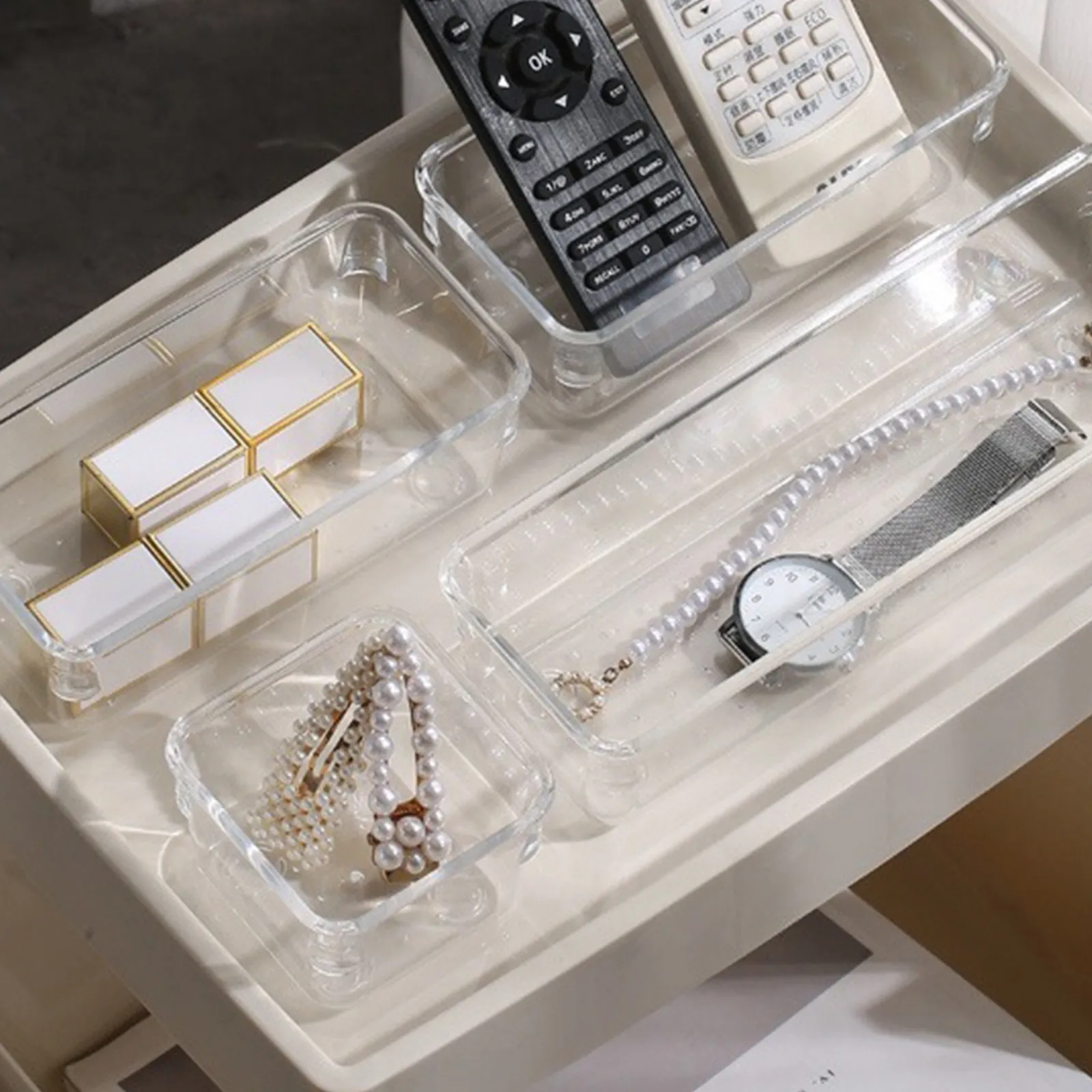 

3Pcs Acrylic Drawer Organizer Set Clear Desk Drawer Dividers for Makeup Vanity Kitchen Office Storage Organizer Boxes