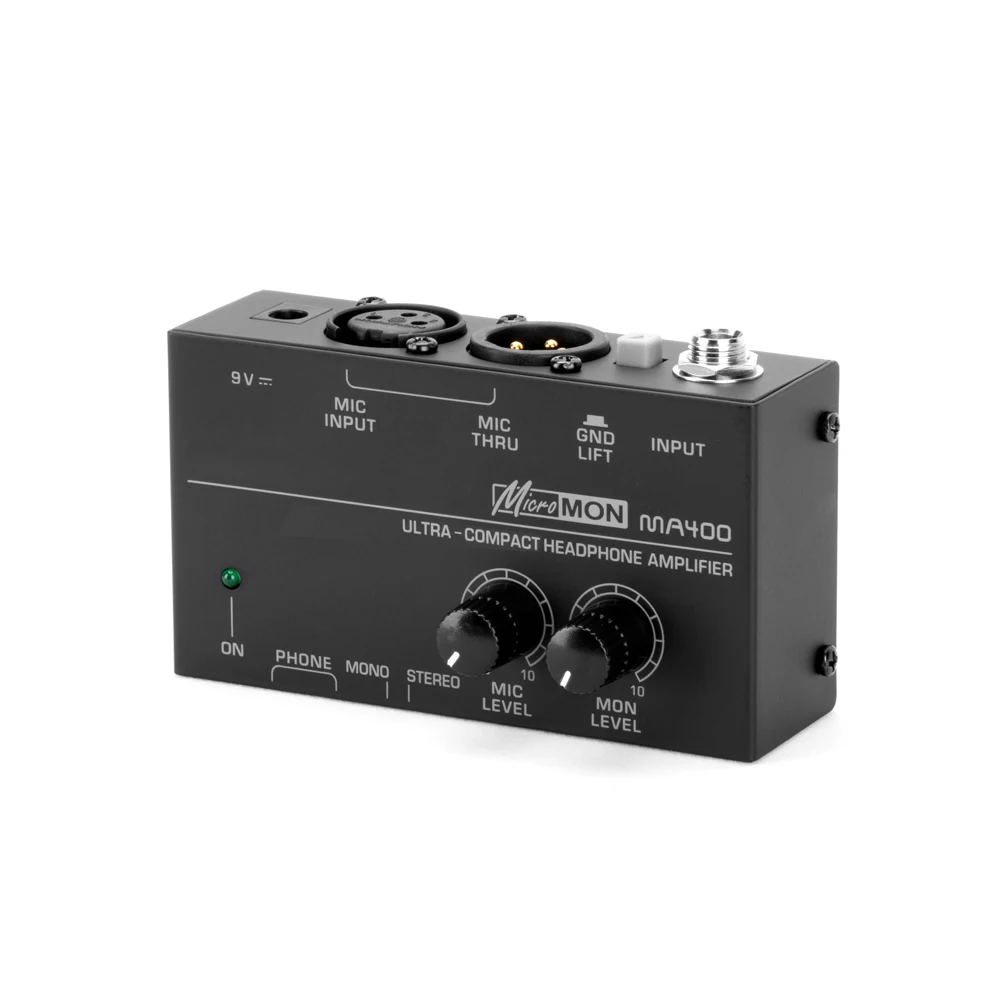 

Ultra-Compact MA400 Microphone Headphone Amplifier Stereo/Mono Preamplifier Audio 6.35mm 3.5mm Headphone Outputs Mixer EU Plug