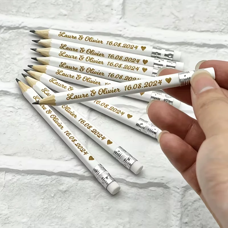 10/20/35/50 Customized Wedding and Baptism Pencils - Personalized with Names and Dates, Elegant Wedding Design - Bulk Order for Wedding Favors, Baptism Party Gifts, Corporate Events - Wedding Souvenirs, Event Memorabilia, Engraved Stationery, High-Quality Engraving