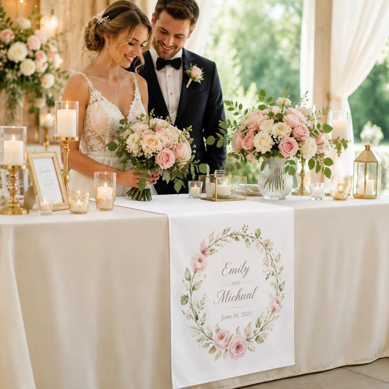 Personalized Wedding Table Runner Custom Name Date Table Decor for Wedding Reception Party Decoration