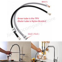 50cm/60cm/85cm/150cm/180cm/300cm F1/2 M15*1 Faucet Hose Nylon Braided Flexible Water Hose for Kitchen Pull Out Faucet Black Gray