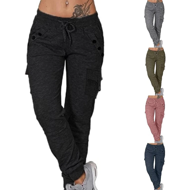 

2023 Autumn Winter Loose Sport Casual Women Pants Solid Pocket High Waist Trousers Femme Jogger Elastic Waist Harem Pants