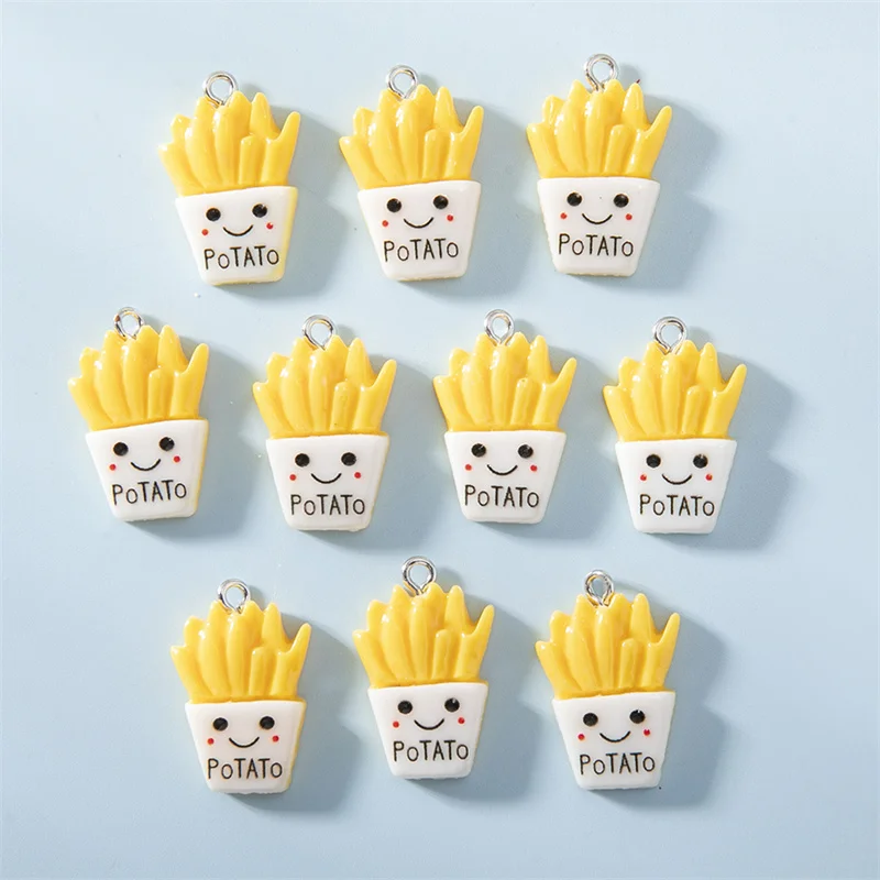 10Pcs Colourful Cartoon Giraffe Charms Simulation French Fries Pendant for DIY Cute Animal Keychain Jewelry Craft Accessories ﻿