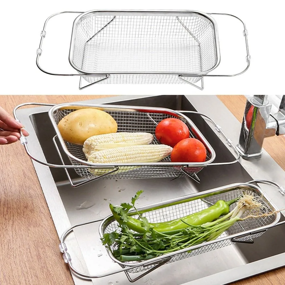 Retractable Kitchen Draining Rack Stainless Steel S/M/L Sink Drain Basket Vegetable Tableware Holder Tableware Drying