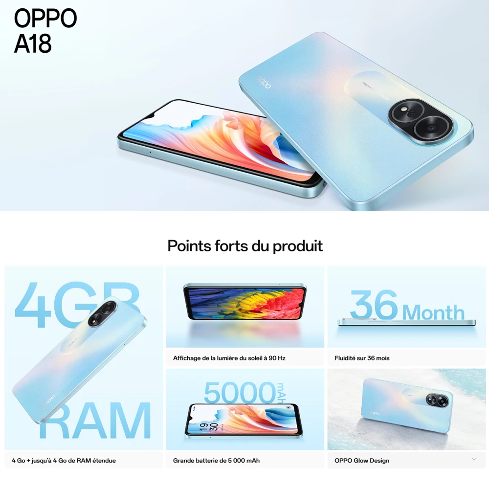OPPO A18 5000mAh long battery life global smart phone Helio G85/8 million main camera 8GB+256GB large memory mobile phone