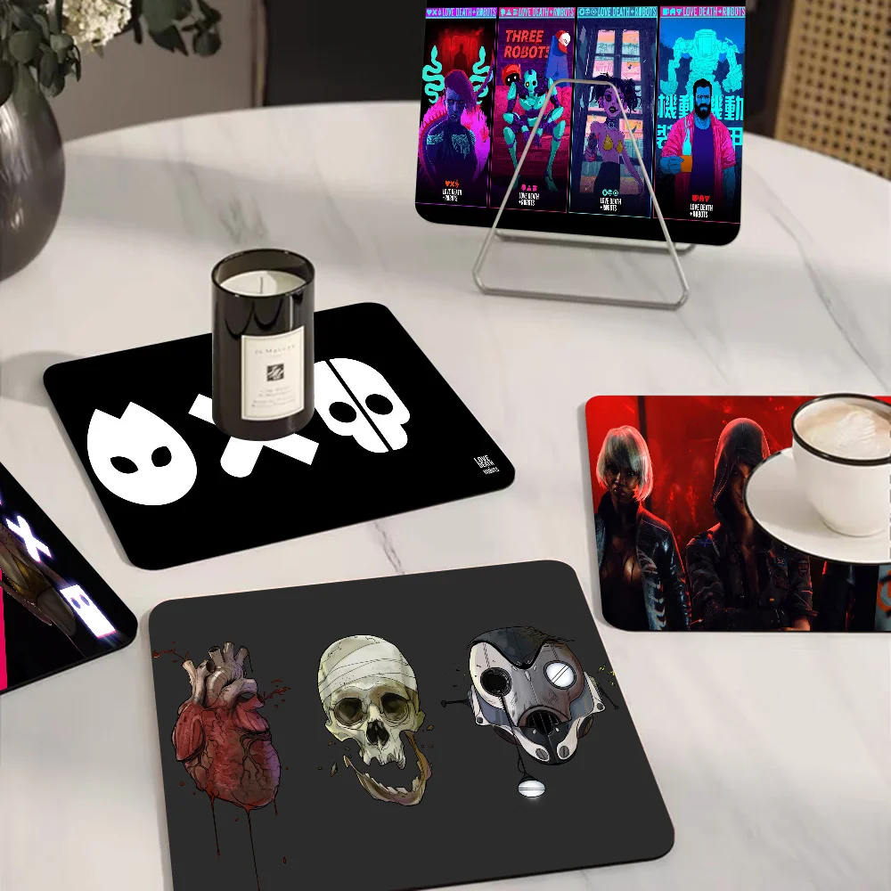 

Love Death Robots Coffee Tablewear Drain Pad Bathroom Square Absorbing Anti-slip Dry Mat Kitchen Placemat Dishes Cup Pad