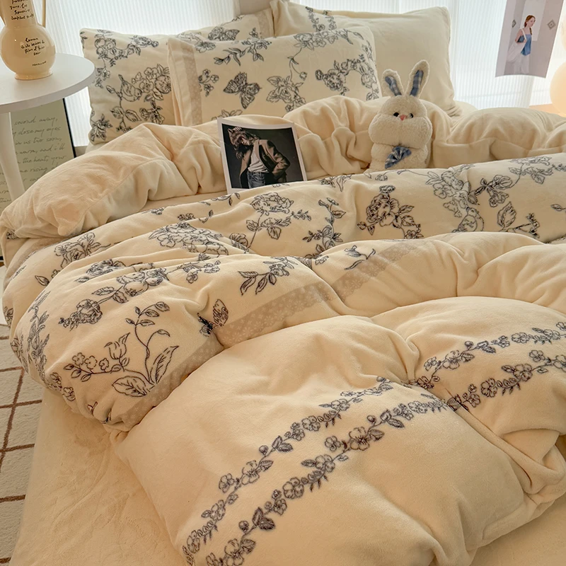 

Flannel Fleece Duvet Cover for Winter French Style Comfortable housse de couettes Warm Quilt Covers copripiumino matrimoniale