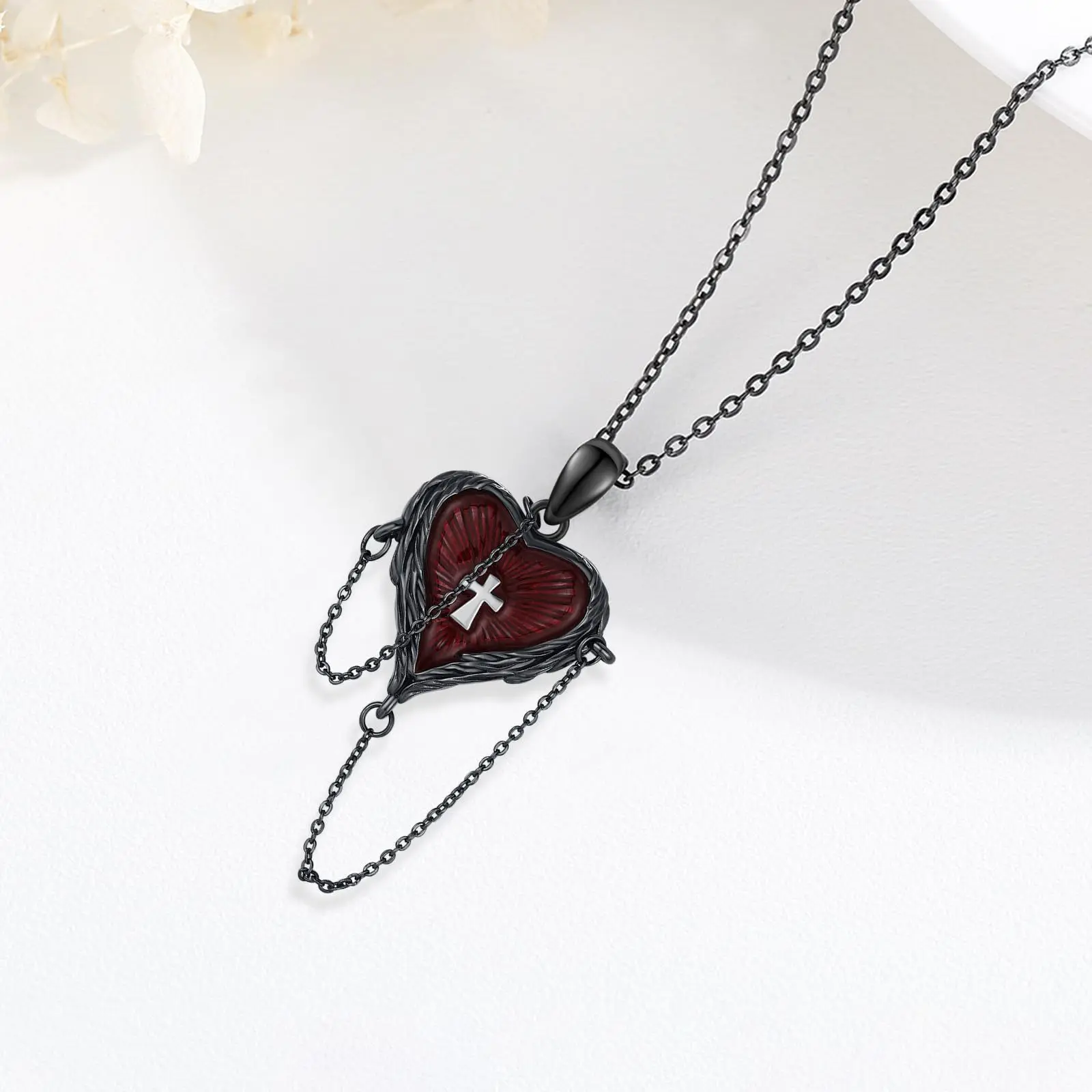 Dark Gothic Style Pendant Necklace Heart Necklaces with Cross Feather Wings Embracing Unique Pendant Collar Chain Punk Creative
