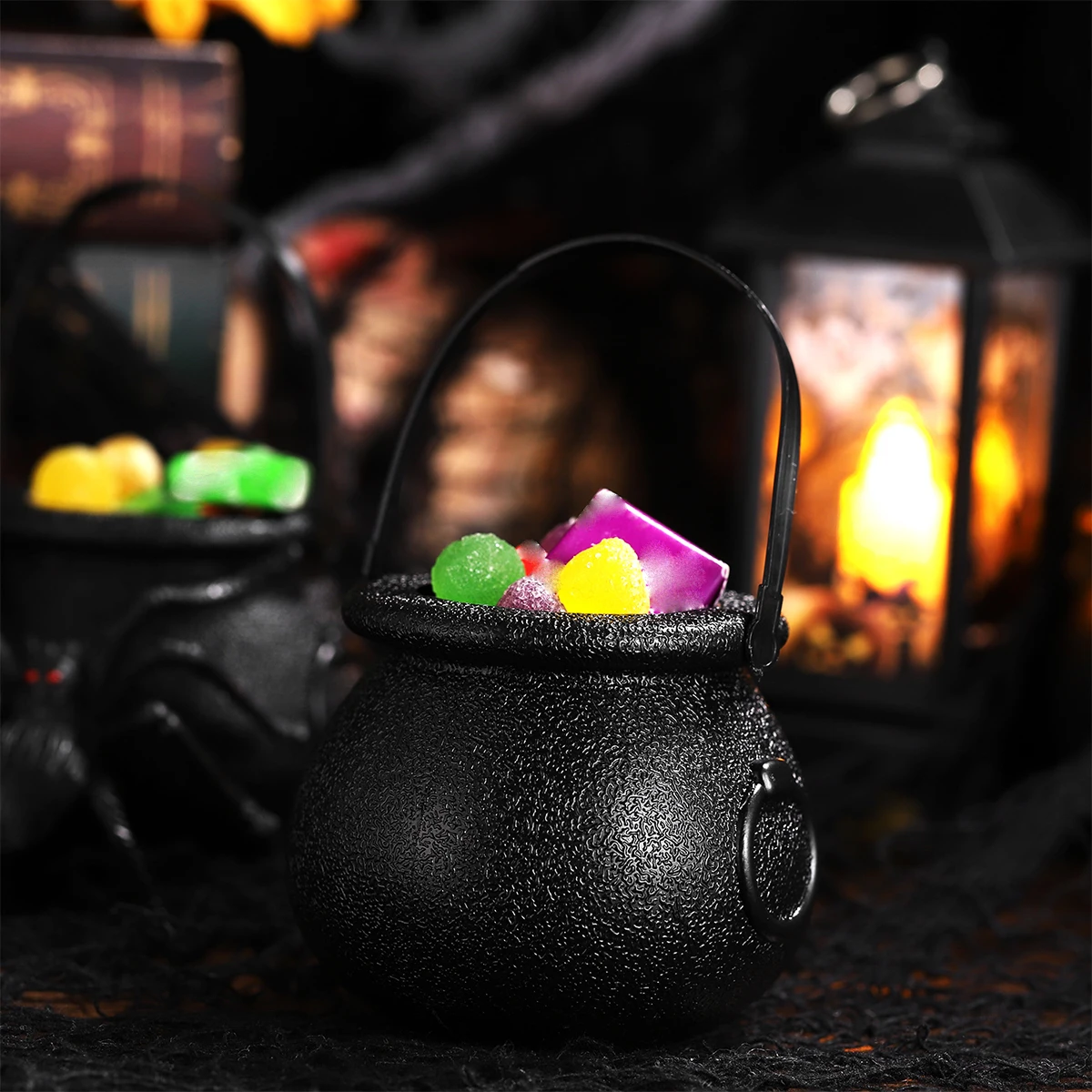 10pcs Bucket for Kids Halloween Candy Holder Black Witch Cauldron Party Gift Kettle Small Decor Props
