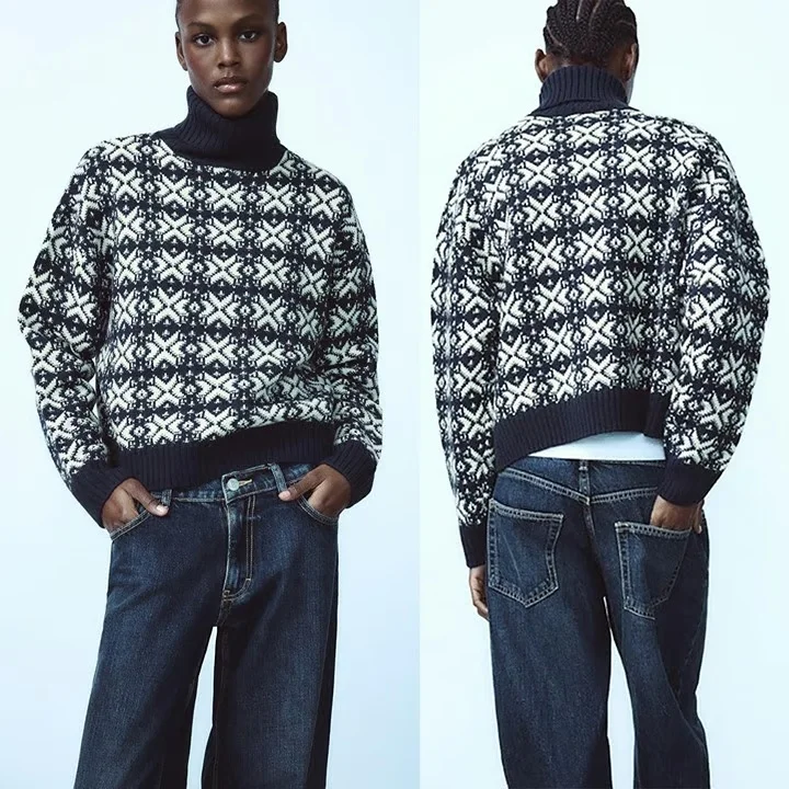 

Теплый утолщенный вязаный свитер из шерстяной смеси с узором «Снежинка», свободный повседневный крой, с капюшоном, высоким воротником, длинными рукавами, стандартной длины, женский, зимний...