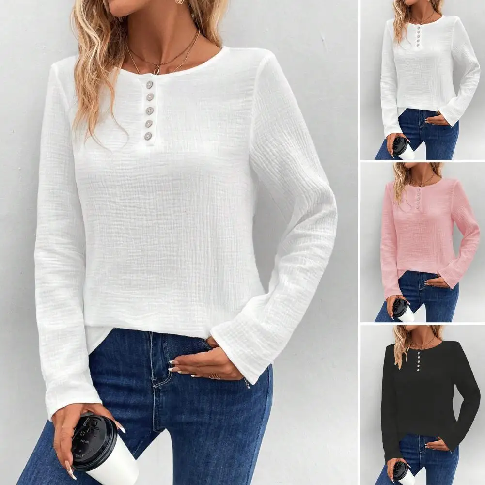 

Женская Однотонная рубашка с длинным рукавом, стильный женский однотонный Свободный пуловер с длинным рукавом, топы с круглым вырезом для A