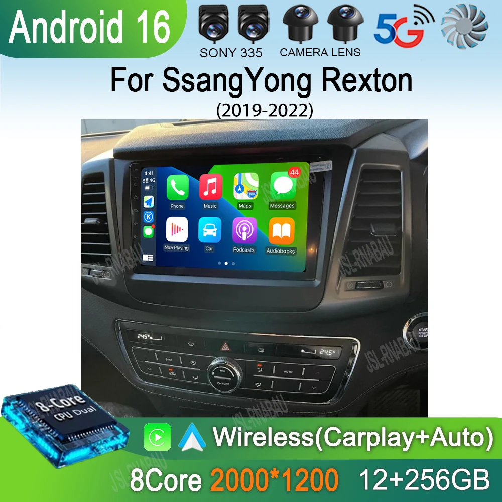 

Автомагнитола Android 16 с CarPlay, Wi-Fi, 4G для SsangYong Rexton 2019-2022, мультимедийный GPS-плеер, видеоплеер, камера 360°